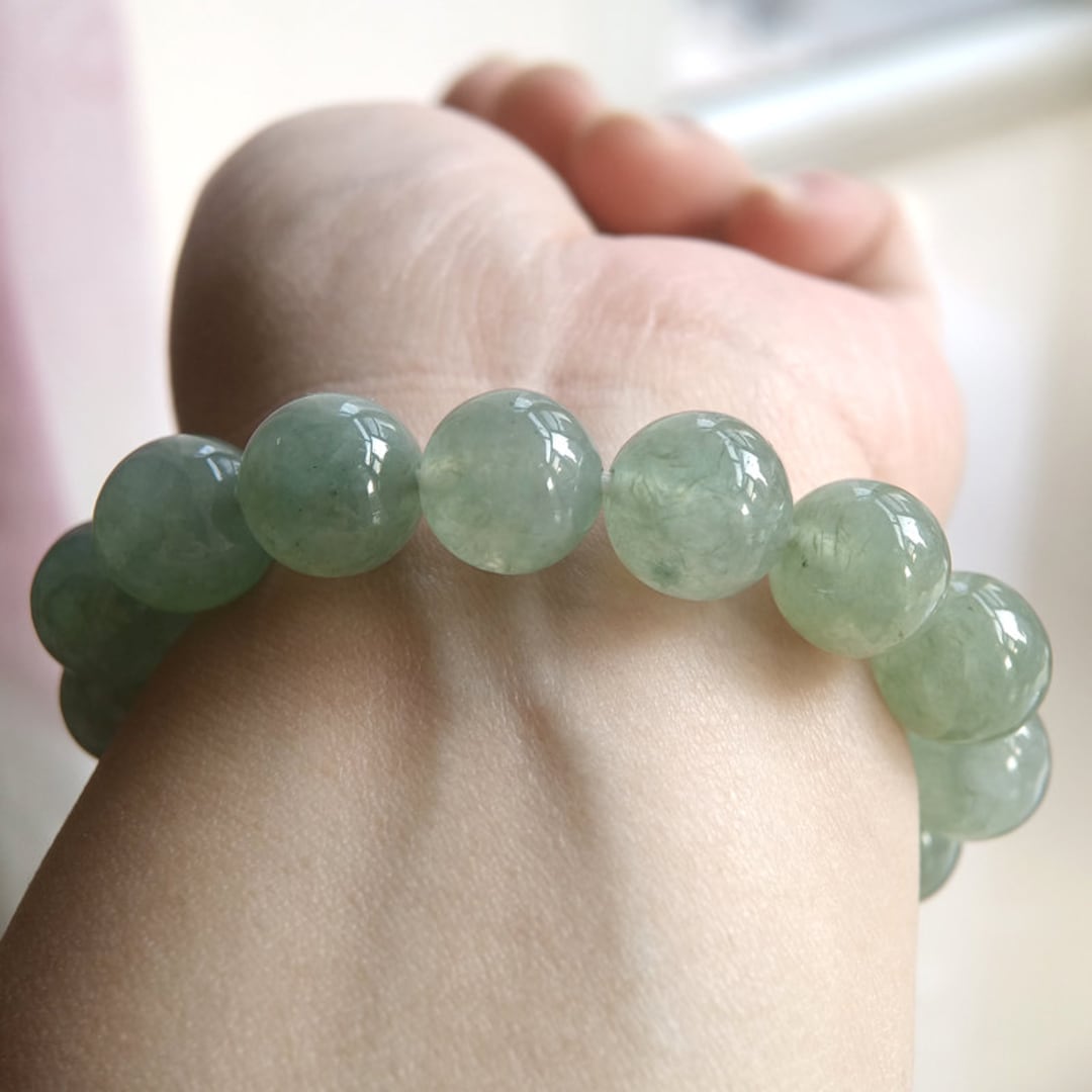 12.9MM Jade Bead Bracelets/a Grade Natural Ice Blue Water Etsy