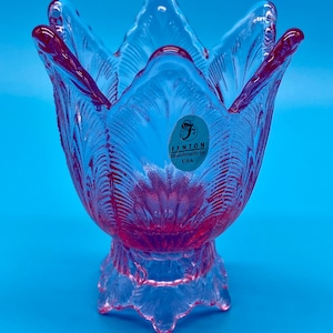 Fenton Pink Tulip Reversible Votive or Taper Candleholder with sticker