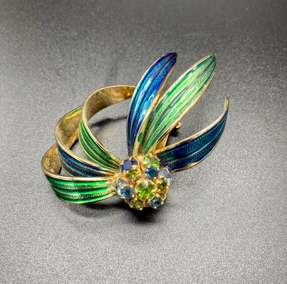 Blue and Green Weiss Rhinestone and Enamel Gold-t… - image 3