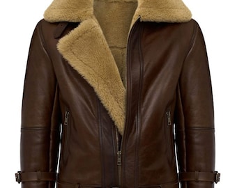 Chaqueta bomber de piel de oveja estilo aviador B3 para hombre