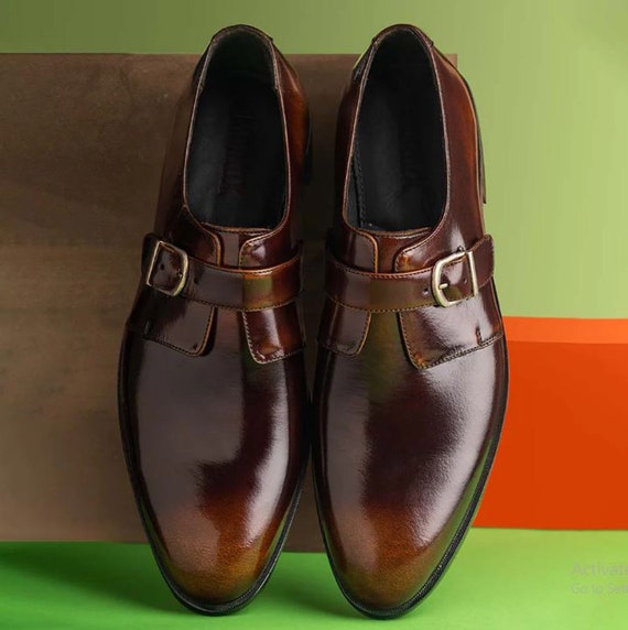 Handmade monk straps perfect for the season Handmade Handcrafted Brown Leather Chisel Toe Monk Strap  main image 2