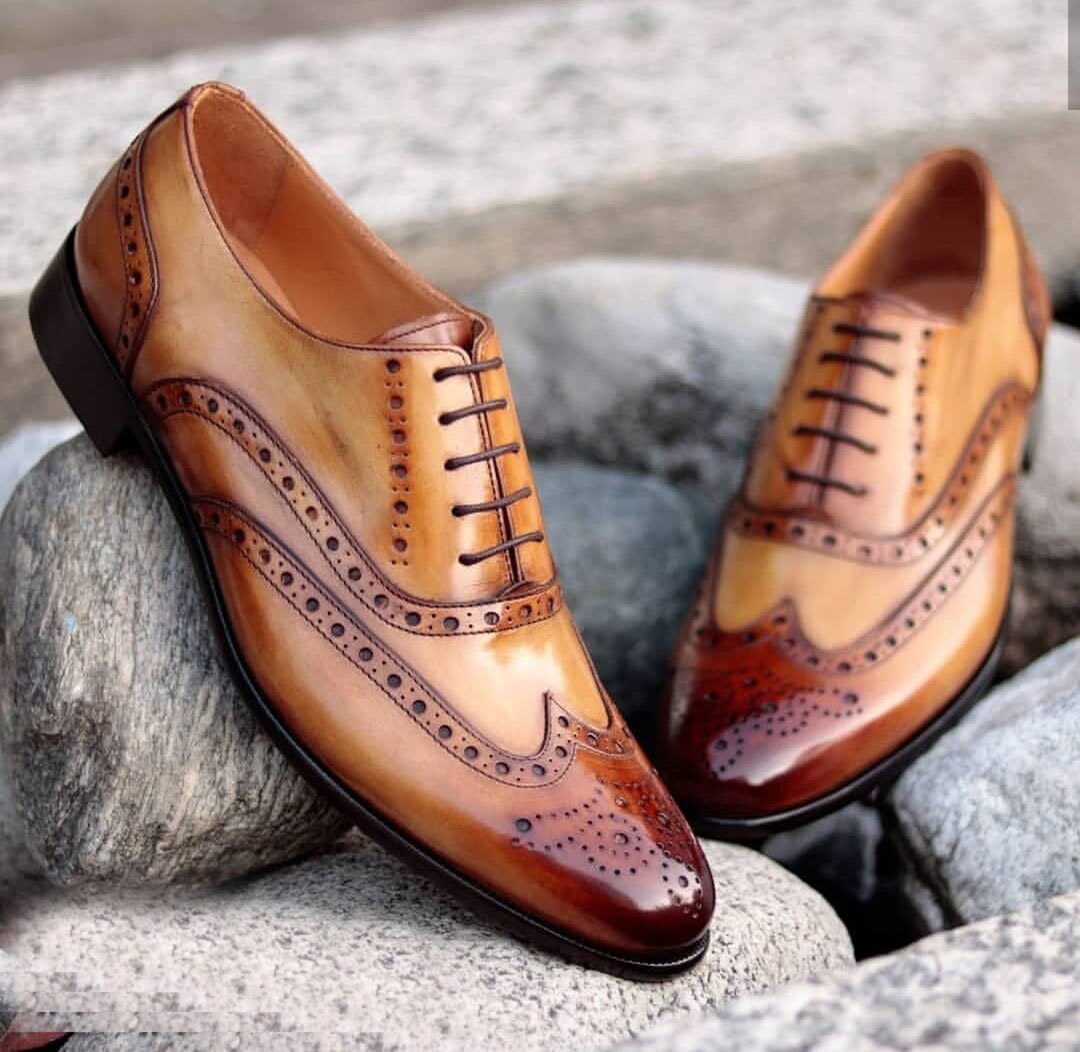 Handmade Brown Two Tone Wing Tip Mens Brogue Leather Lace up - Etsy