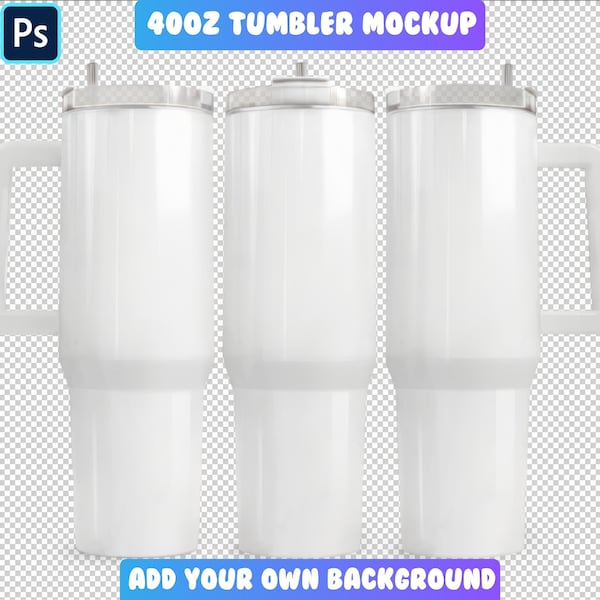 40Oz Tumbler Mockup | Add Your Own Background | 40oz Quencher Mockup | PSD Smart Object Mockup | Full Wrap Mockup | 4 Backgrounds Included