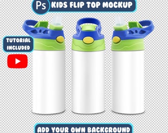 Kids Flip Top Mockup, Photshop Smart Object, 12oz Kids Tumbler Mockup, Flip Top Mockup PSD, Kids Sippy Cup Mockup, 12 Backgrounds Included