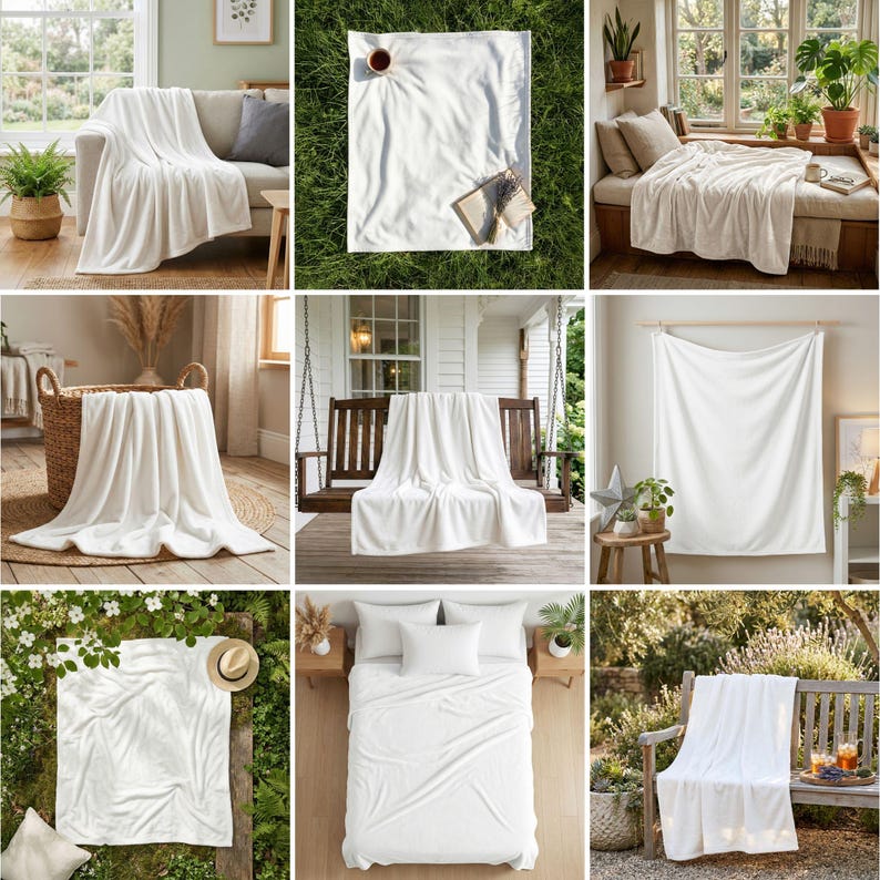 50 Printify Blanket Mockups Bundle: PSD, PNG, Canva Drag and Drop Mockups (Digital Download) image 4