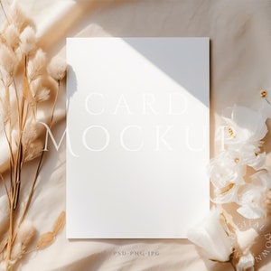 Maquette de carte 5x7, Maquette de carte de vœux, Maquette de cartes d’invitation Boho minimaliste, Objet intelligent PSD + JPG & PNG, Carte de mariage, Maquette de carte minimale