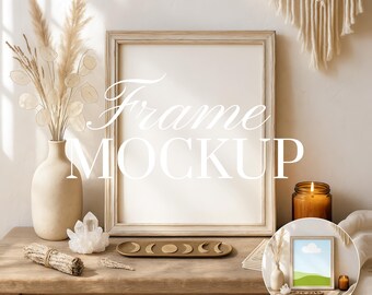 Boho Frame Mockup, PSD Frame Mockup, 8 x 10" Frame Mockup, Rustic Frame Mockup, Vintage Frame Mockup, Light Wood Frame Mockup