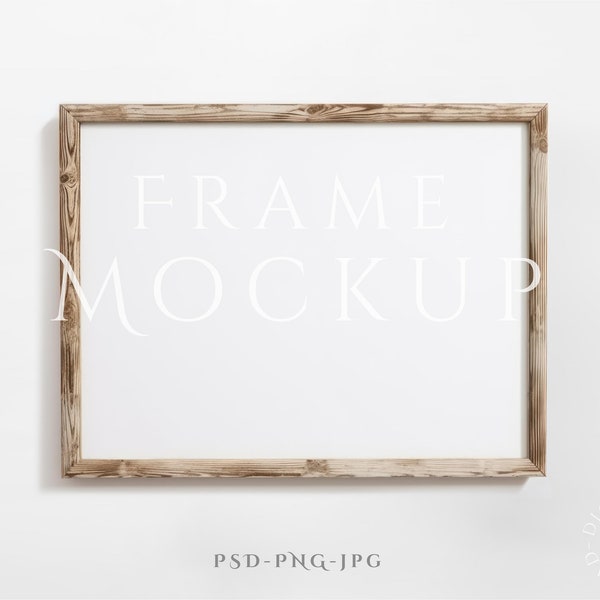 Landscape Frame Mockup 3:4 | Wood Frame Mockup | Wood Wall Art Mockup | Horizontal Frame | Vintage Frame Mockup | Wood Frame Mockup