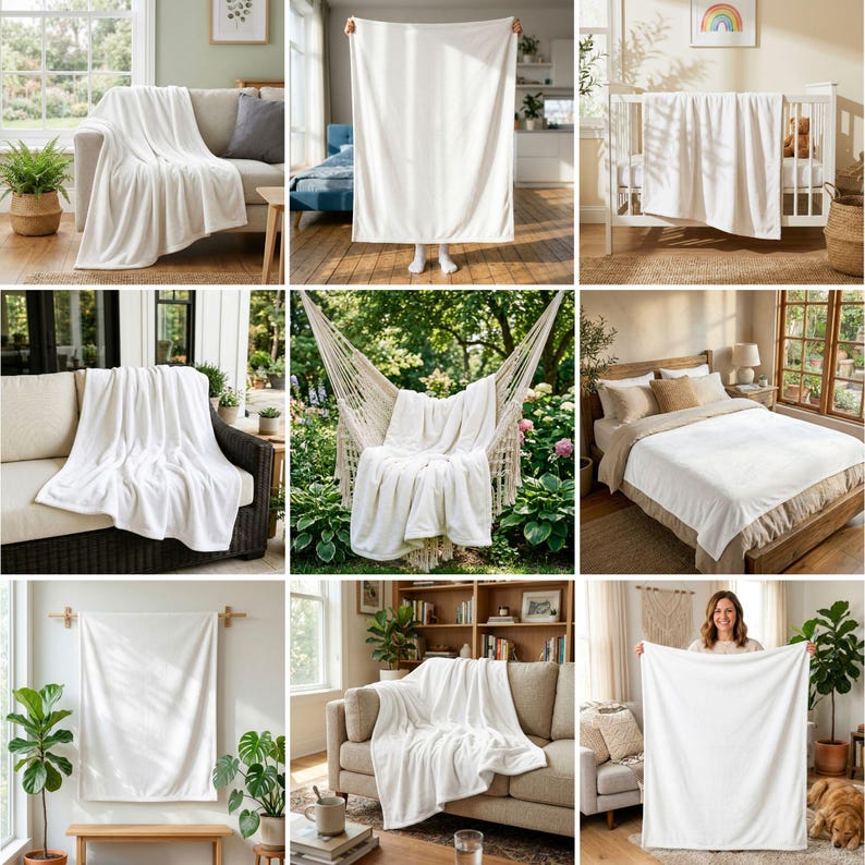 50 Printify Blanket Mockups Bundle: PSD, PNG, Canva Drag and Drop Mockups (Digital Download) image 2
