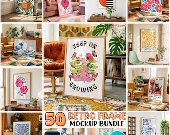 50x Retro Frame Mockup Bundle: PSD Smart Objects & Canva Drag and Drop (Digital Download)