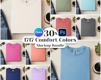 Comfort Colors 1717 Mockup Bundle: 30 Shirt Mockups, Print on Demand, JPG & PSD Dateien, Canva Templates