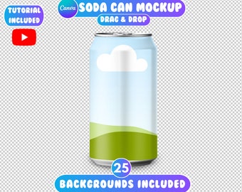 Canva Soda Can Mockup, Party Favor Mockup, Soda Can Drag and Drop, Canva Soda Can Party Favor, Canva Template, 25 Backgrounds