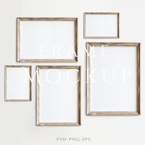 5 Frame Mockup A4 | Rustic Frame Mockup | Antique Wall Art Mockup | 5 Wood Mockup Frames | Vintage Frame Mockup | ISO Frame Mockup | PSD PNG