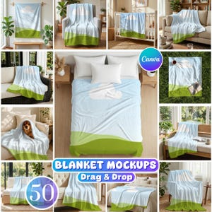 50 Canva Blanket Mockups Bundle: Drag and Drop Templates (Digital Download)