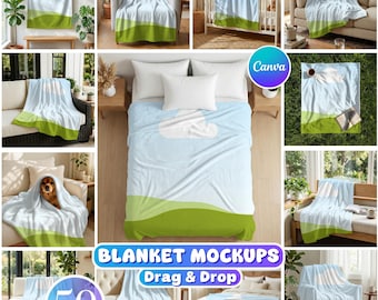 50 Canva Blanket Mockups Bundle: Drag and Drop Templates (Digital Download)