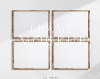 4 Landscape Frame Mockup 3:4 | Light Wood Frame Mockup | Horizontal Frame Mockup | Antique Frame | Vintage Wall Art Mockup | Wood Frame Mock