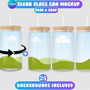 Glass Can Mockup Bundle, Rotating Glass Can Mockup, Canva Drag and Drop, Clear Glass Can Mockup, Sipper Glass Mockup, Spinning Glass Can