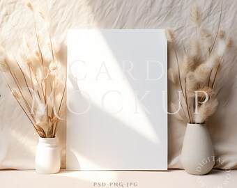 Card Mockup 5x7, Greeting Card Mockup, Minimalist Boho Invite Cards Mock up, PSD Smart Object + JPG & PNG, Minimal Card Mockup, Wedding Card