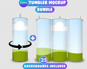 Canva Tumbler Mockup Bundle, Canva Rotating Tumbler, 20oz Tumbler Mockup, 20oz Rotating Tumbler Mockup, Drag and Drop Tumbler 25 Backgrounds