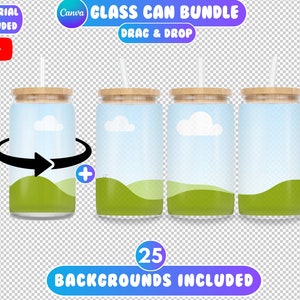 Glass Can Mockup Bundle, Rotating Glass Can Mockup, Canva Drag and Drop, Clear Glass Can Mockup, Sipper Glass Mockup, Spinning Glass Can
