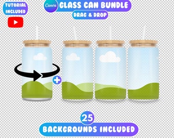 Glass Can Mockup Bundle, Rotating Glass Can Mockup, Canva Drag and Drop, Clear Glass Can Mockup, Sipper Glass Mockup, Spinning Glass Can