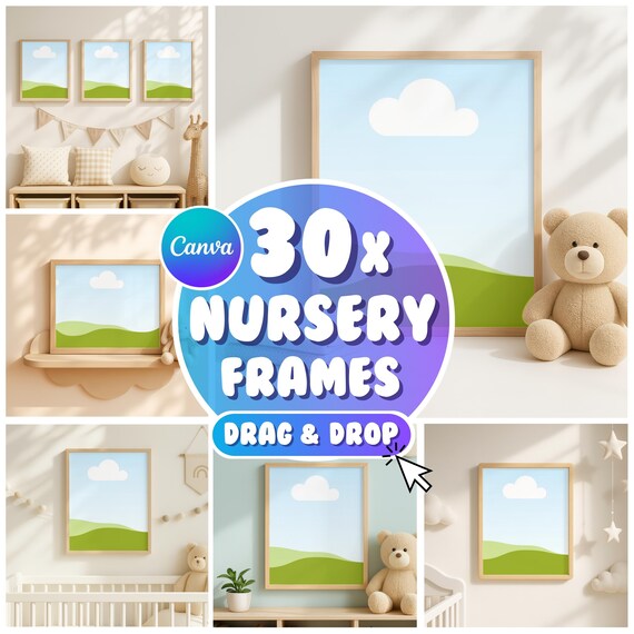 30x Nursery Frame Mockup Bundle, Canva Frame Mockup, 8 x 10" Nursery Frame Mockups, Canva Drag and Drop, Nursery Mockup Bundle, Frame Bundle
