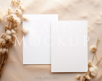 Maqueta de tarjeta doble 5x7, Maqueta de tarjetas de invitación boho minimalista, Maqueta de tarjeta de felicitación, Objeto inteligente PSD + JPG y PNG, Maqueta de tarjeta mínima