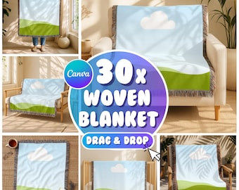 30 Woven Blanket Mockups, Canva Woven Blanket Mockups, Printify Woven Blanket Mockup, Throw Blanket Mockup, Canva Drag and Drop