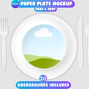Maqueta de plato de papel de Canva, Maqueta de recuerdo de fiesta, Arrastrar y soltar plato de papel, Recuerdo de fiesta de plato de cena de Canva, Plantilla de Canva, 20 fondos
