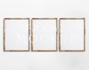 3 Frames Mockup 3:4 | Wood Frame Mockup | Antique Wall Art Mockup | Light wood Frame Mockup | Wood Mockup Frame | Frame Mockup | PSD PNG