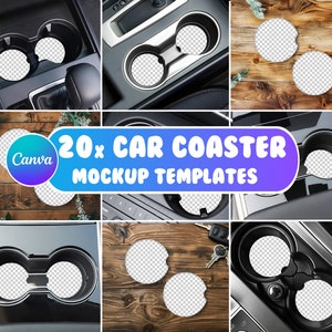 Canva Car Coaster Mockup Bundle, Coaster Png Mockup, Coaster Mockup Canva, Add Your Own Background Mockup, Car Coaster Template
