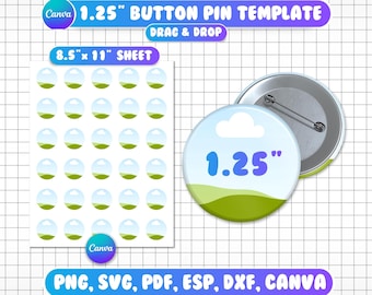1.25" Button Pin Template, Canva Button Pin Template, Circle Button Pin , Button Pin Svg, Sublimation Button Template, Printable Button Pin