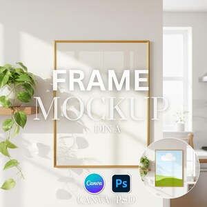 Rahmen Mockup: DIN A Größe, PSD & Canva Vorlage, Photoshop Smart Objekt, Canva Vorlage, sofort einsatzbereit
