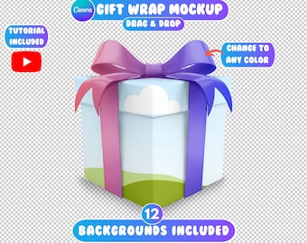 Gift Wrap Mockup, Wrapping Paper Mockup, Present Mockup, Christmas Wrapping Paper Mockup, Wrapping Paper Mockup Canva, 10 Backgrounds