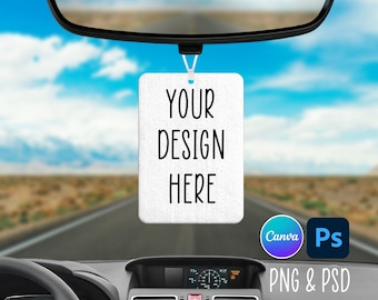 Maqueta de ambientador, plantilla de ambientador de automóvil, sublimación de ambientador, ambientador colgante, ambientador rectangular, ambientador PSD PNG