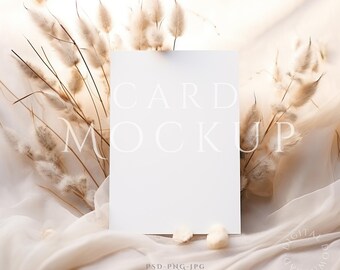 Card Mockup 5x7, Greeting Card Mockup, Minimalist Boho Invite Cards Mockup, PSD Smart Object + JPG & PNG, Minimal Card Mock up, Wedding Card
