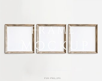 3 Frame Mockup 1:1 | Square Frame Mockup | Rustic Frame Mockup | Vintage Frame Mockup | Wood Mockup Frame | Antique Wall Art Mock | PSD PNG