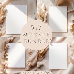 5x7 Card Mockup Bundle, Grußkarte Mockup, Minimalist Boho Invite Cards Mockup, PSD Smart Object + JPG & PNG, Hochzeitskarte, Minimal Card