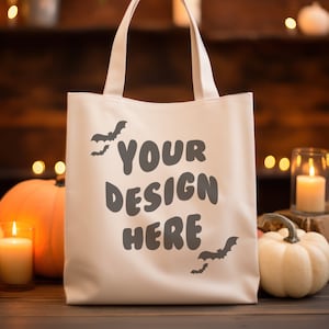 Tote Bag Mockup, Natural Canvas Tote Bag Mockup, Pumpkin Tote Bag Mockup, Halloween Tote Bag Mockup, JPG Tote Bag Mock, Shopping Bag Mockup