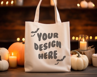 Tote Bag Mockup, Natural Canvas Tote Bag Mockup, Pumpkin Tote Bag Mockup, Halloween Tote Bag Mockup, JPG Tote Bag Mock, Shopping Bag Mockup