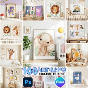 Pacchetto di 100 mockup per cornici per camerette: mockup PSD e Canva con funzione drag and drop, formato DIN A (download digitale)