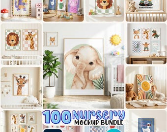 100x Nursery Frame Mockup Bundle: PSD & Canva Drag and Drop Nursery Frame Mockups, DIN A Ratio (Digitial Download)