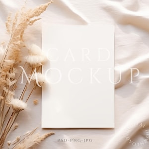 Maquette de carte 5 x 7, maquette de carte de voeux, maquette de cartes d'invitation bohème minimaliste, objet intelligent PSD + JPG et PNG, maquette de carte minimale, carte de mariage