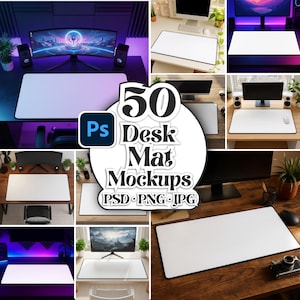 Skrivbordsmatta Mockup-paket: 50x Printify skrivbordsmatta Mockups, PSD + PNG + JPG ingår (digital nedladdning)