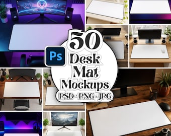 Desk Mat Mockup Bundle: 50x Printify Desk Mat Mockups, PSD + PNG + JPG Included (Digital Download)