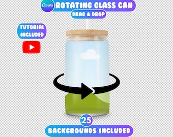 Rotating Glass Can Mockup, Clear Glass Can Mockup, Canva Drag and Drop, Clear Glass Can Mockup, Sipper Glass Mockup, Spinning Glass Can