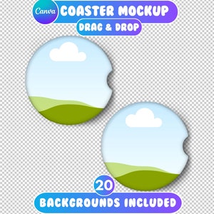 Canva Coaster Template, Canva Drag and Drop, Coaster Mockup Canva, Add Your Own Background Mockup, Car Coaster Mockup, 20 Backgrounds