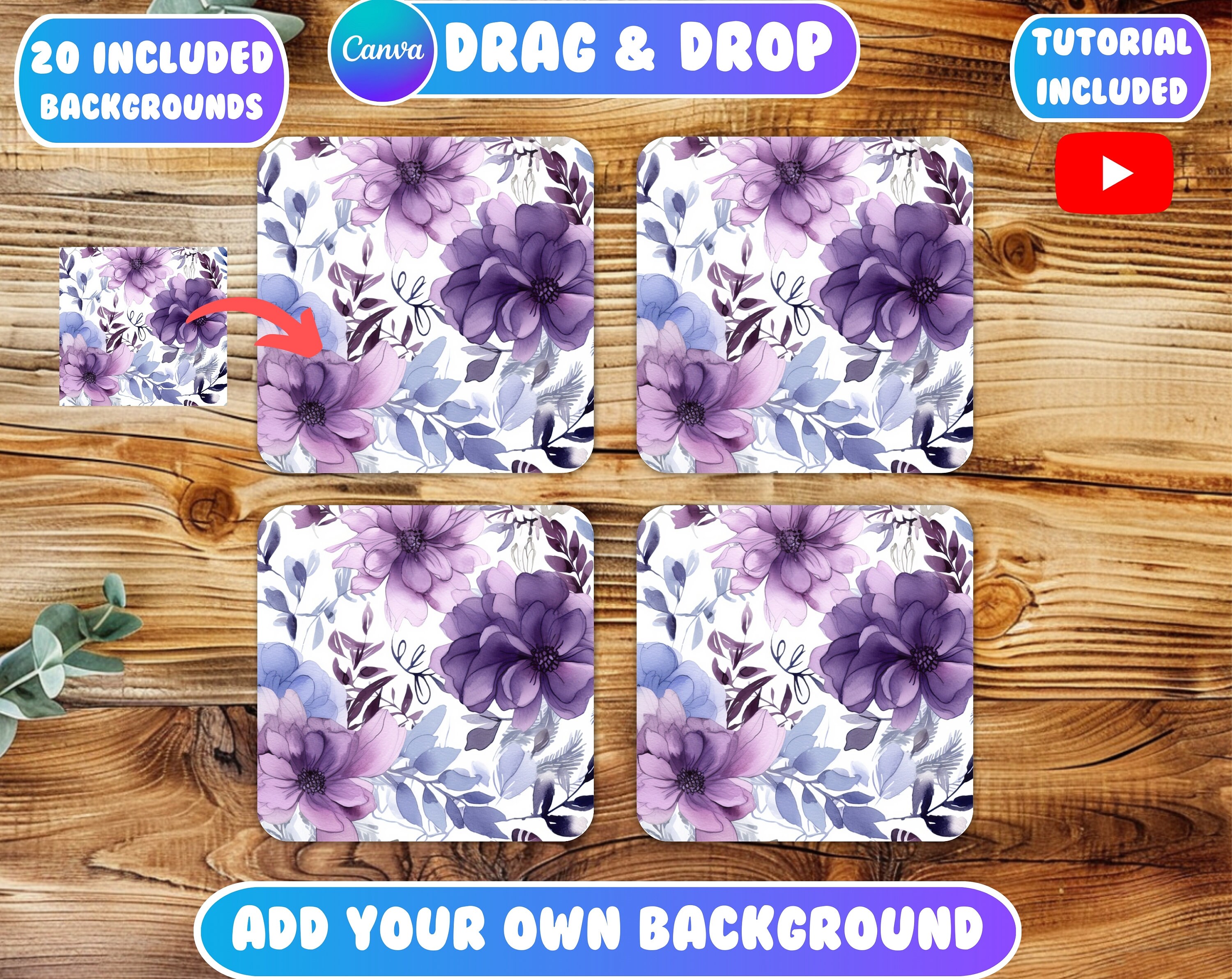 Canva Square Coaster Template, Canva Drag and Drop, Coaster Mockup ...