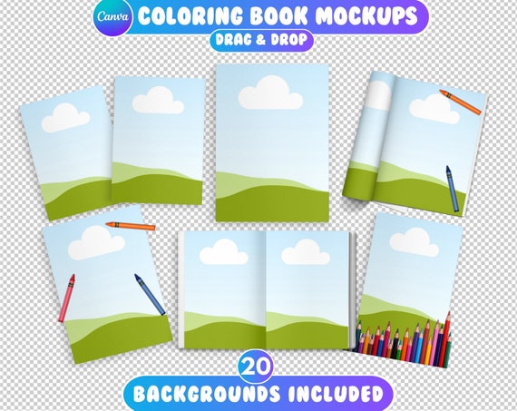 Coloring Book Mockups, Coloring Pages Mockup, Book Cover Mock up Template, KDP Mockup, Magazine Mockup, Canva Ebook Mockup, 20 Backgrounds