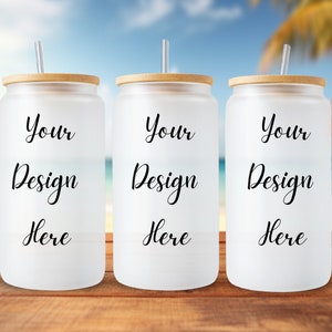 16oz Frosted Libbey Glass Can Mockup | Beer Can Glass Mockup | Glass Can Mock Up | Iced Coffee Glass Mockup | 16Oz Can Mockup